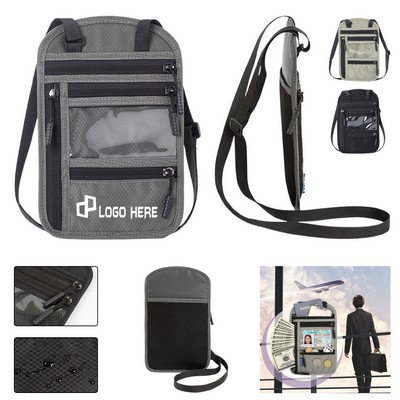 Rfid Blocking Passport Zippered Holder W/ Lanyard