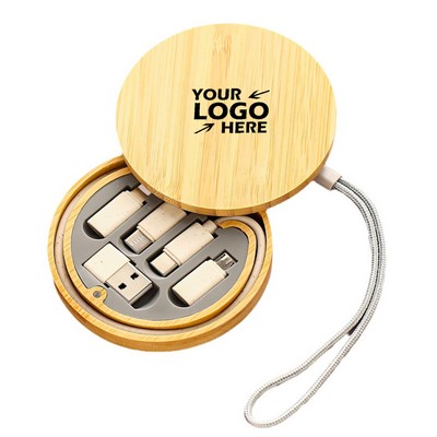 Round Bamboo Multi USB Charging Cable Kit