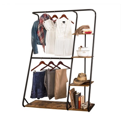 Honey-Can-Do Rustic Z-Frame Open Wardrobe W/ Shelves