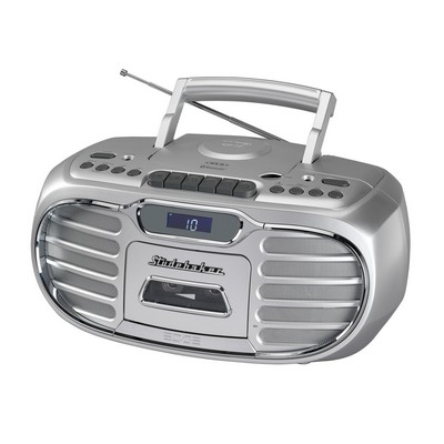 Studebaker Retro Edge Big Sound Bluetooth Boombox w/Cd/Cassette Player-Recorder Am/Fm Radio - Silver