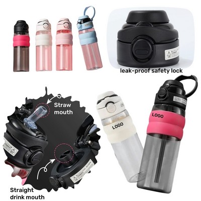 18.6Oz Dual Spout Straw Plastic Water Bottle