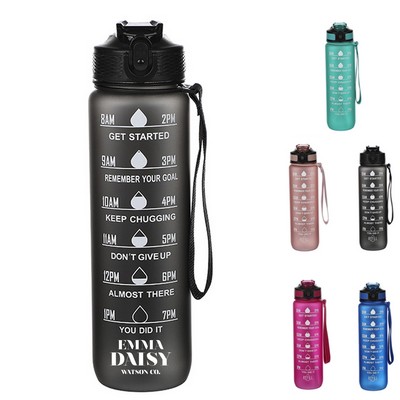 32oz Inspirational Water Bottle Kit with Time Marker and Cleaning Brush