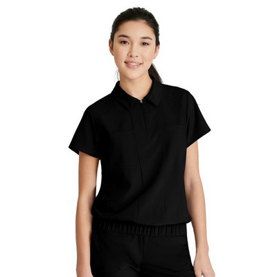 Women's 2 Pocket Zip Neck Banded Waist Perseverance Top