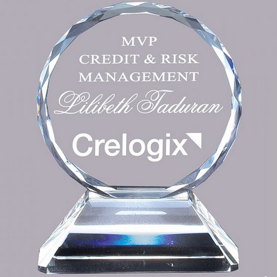 Crystal Faceted Circle Award Series on Clear Crystal Base, Medium (4-1/2"x 5-1/2"H)