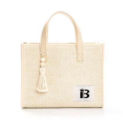 Lightweight Woven Tote Bag w/ PU Leather Handles