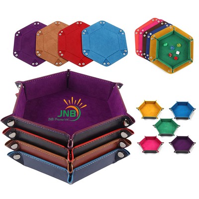 PU Leather Dice Folding Hexagon Tray Dice Holder