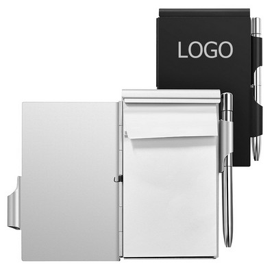 Metal Pocket Notebook w/Pen & Refillable Paper Aluminum Flip Office Notebook