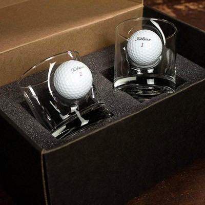 Golf Ball Embedded Rocks Glass Gift Set