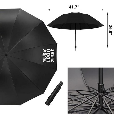 Large 12-Rib UV Protection Folding Umbrella for Sun & Rain