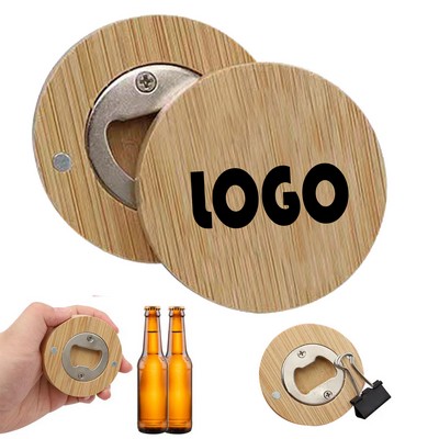 Eco - friendly Wooden Round Bottle Opener with Magnet