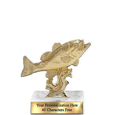 Trophy 7", 2X3 White Marble Base, Bass Gold Unique