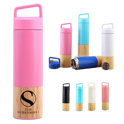 20 Oz Bamboo Stainless Steel Insulated Tumbler With Handle