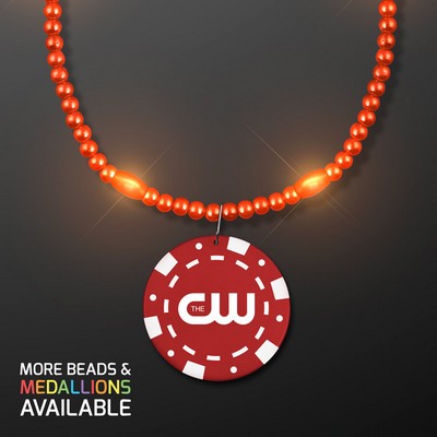 Orange LED Bead Necklace with Red Poker Chip Medallion - PRINTED