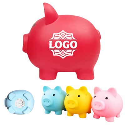 Pig-shaped plastic piggy bank with a switch