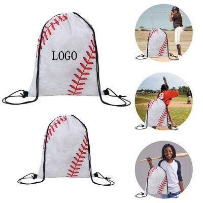 Polyester Drawstring Sports Bag w/ Red Baseball Stitch Design