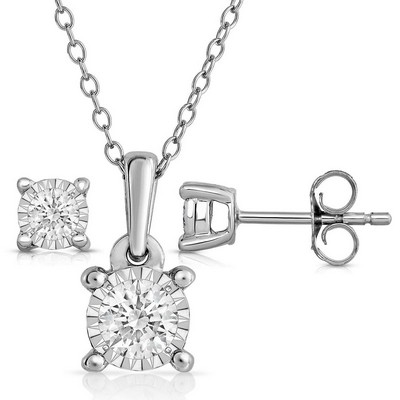 Jilco Diamond Solitaire Necklace And Earrings Set