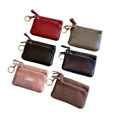 Genuine Leather Double-Zipper Coin Wallet