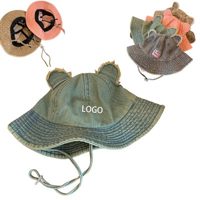 Denim Bear Ears Bucket Hat