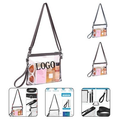 Clear PVC Crossbody Bag w/ Adjustable Strap & Wristlet