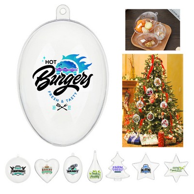 4" Egg Shaped Clear Plastic Fillable Christmas Ornament