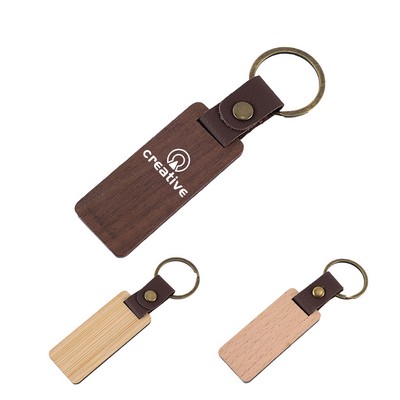 Wood Key Ring PU Leather