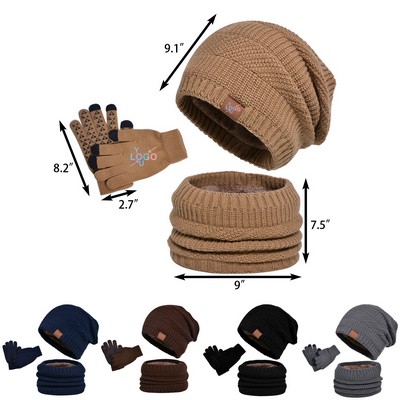 Winter Warm Hat Gloves Scarf Trio Set