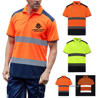 Class 3 Breathable Hi Viz Reflective Safety Short Sleeve Polo Shirt