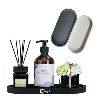 Oval Silicone Bathroom Vanity Tray Kitchen Sink Countertop Organizer