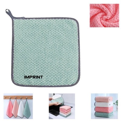 Pineapple Check Coral Velvet Kitchen Towel