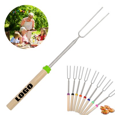 Wood Handle Extendable BBQ Toasting Fork