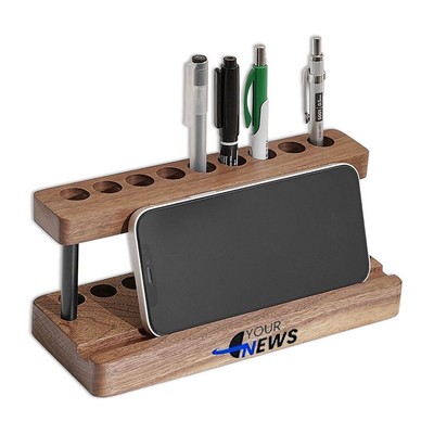 Wooden Desk Organizer With Pen Holder And Phone Stand