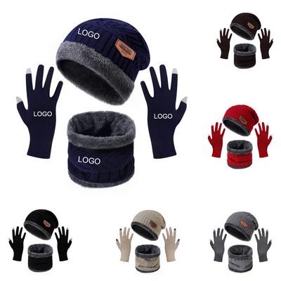 3 Pieces Beanie Hat/Scarf/Gloves Winter Set
