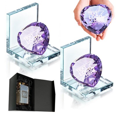 Luxury Purple Heart Diamond Crystal Bookend Set of 2