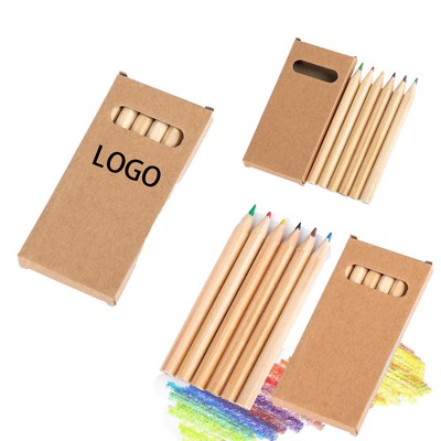 6-Color Short Mini Colored Pencil Set in Kraft Paper Box