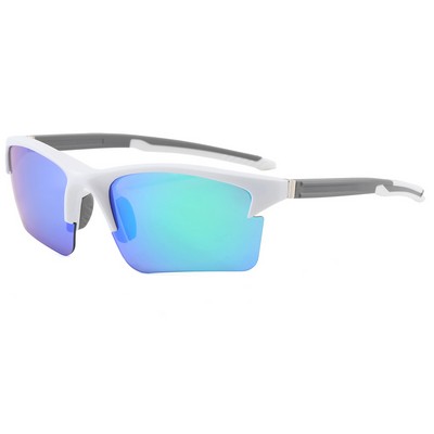 Goggle Sunglasses - Green Mirror Lens - White Frames