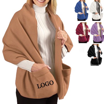 Fleece Wrap Shawl with Pockets