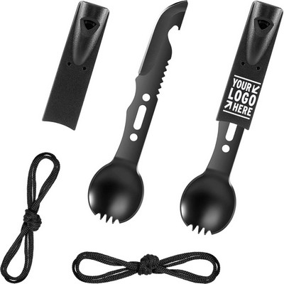 2 Packs Multi-functional Camping Hiking Hunting Stainless Steel Spork Spoon Flatware Set