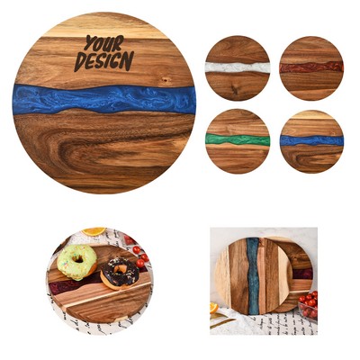Resin River Round Wood Tray Decorative Serving Boards