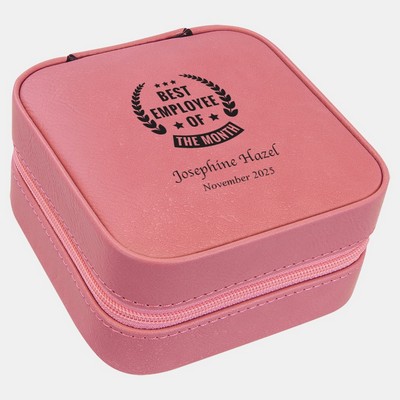 Pink Leatherette Travel Jewelry Box with Black Lining