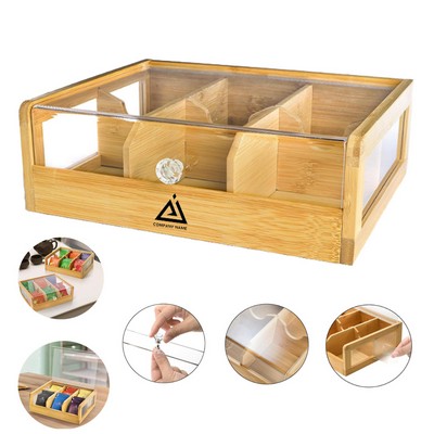 6 Compartment Tea Storage Holder Box with Clear Acrylic Lid