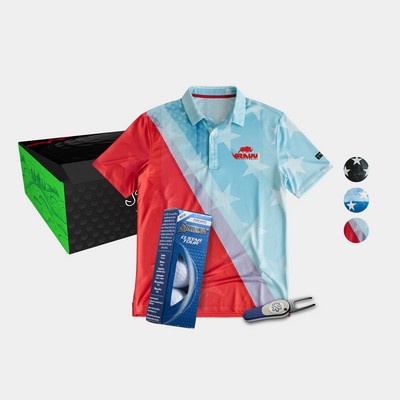 YATTA Golf® Patriot Men's Polo Shirt, Srixon® Golf Balls & Pitchfix® Icon Divot Tool Gift Set