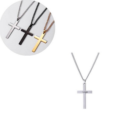 Minimalist Polished Cross Pendant Titanium Steel Necklace