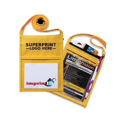 Deluxe Neck Wallet with Badge Window & Zippered Pocket