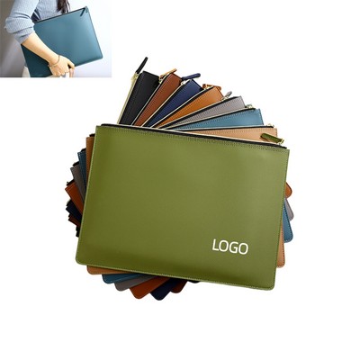 A4 Thickened PU Lychee-Grain Waterproof Document Bag