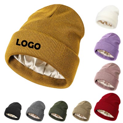 Satin Lined Knit Beanie Hat