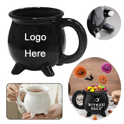 10oz Halloween-themed Black White Coffee Ceramic Cauldron Mug