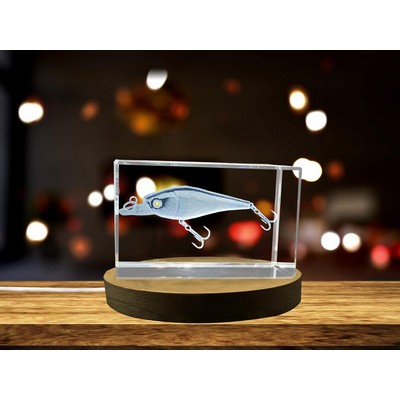 3D Engraved Crystal Fishing Bait w/LED Base Light - Gift for Anglers