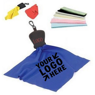 Eyeglasses Cleaning Microfiber Cloth w/Keychain Pouch