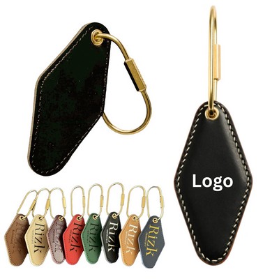 Vintage Diamond PU Leather Motel Key Tag w/ Gold Carabiner