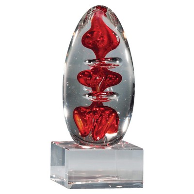 Red Egg Shaped Art Glass on Base - AGAR91